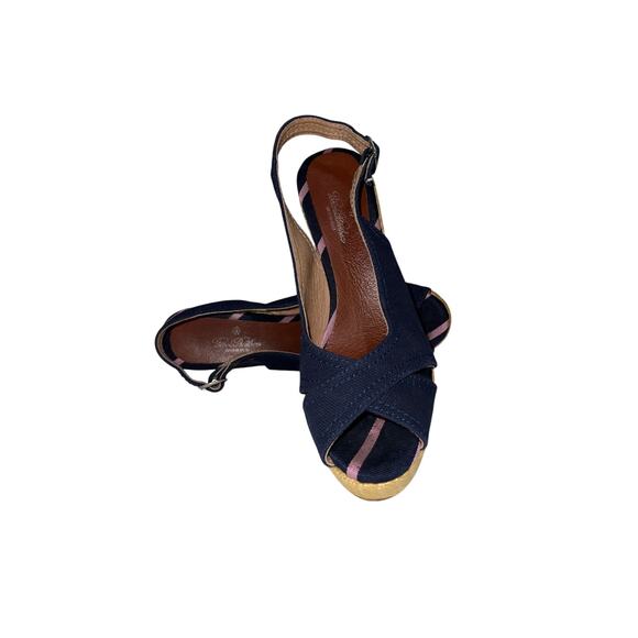 Brooks Brothers Navy & Pink Stripe Espadrille Wedge Heels SIZE 6.5 Made in Spain - Picture 4 of 11